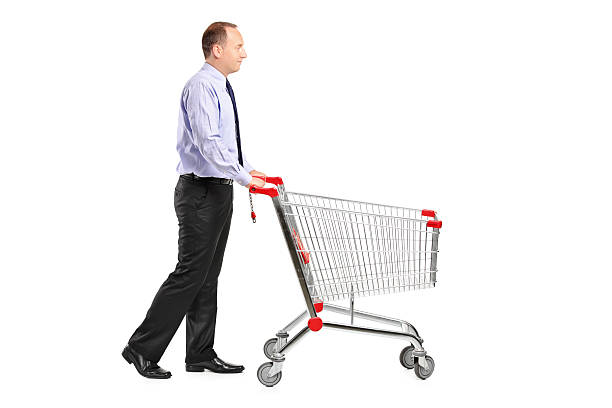 istock Man pushing an empty shopping cart 153498959