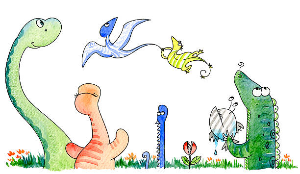 illustrations, cliparts, dessins animés et icônes de mignon jurrassic animaux - brontosaurus illustration and painting watercolor painting watercolour paints