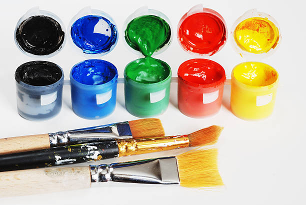 istock plastic containers with paint, black, blue, green, red, yellow 153499222