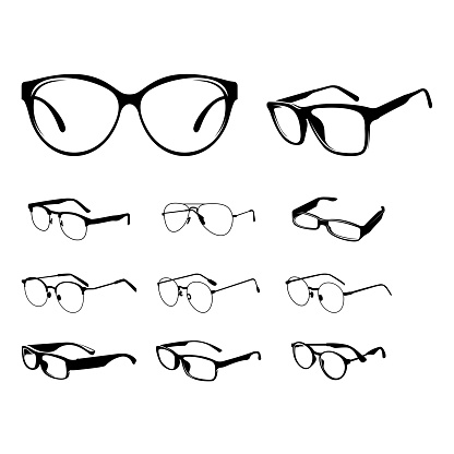set of Various stylish Eye Glasses Frame Silhouette vector illustration