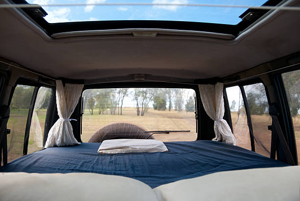 Comfortable Bed In 4x4 Campervan stock photo