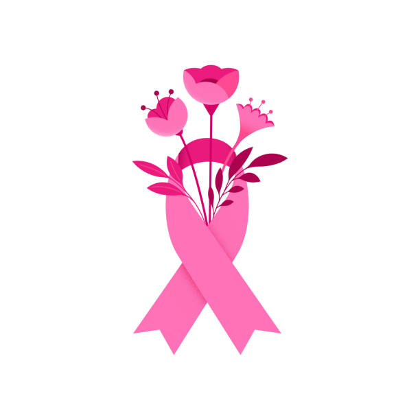 illustrazioni stock, clip art, cartoni animati e icone di tendenza di mese di sensibilizzazione sul cancro al seno. concept design con nastro rosa e fiori - nastro-rosa