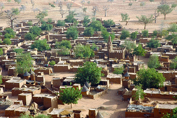 close up panoramica di un villaggio dei dogon - dogon tribe foto e immagini stock