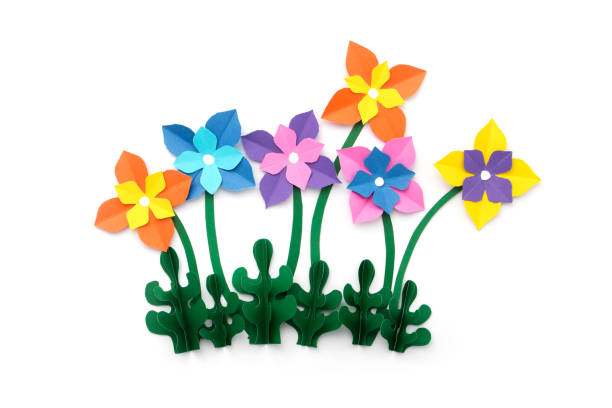 Group flower made of paper cut isolate on white background. handcraft concept.