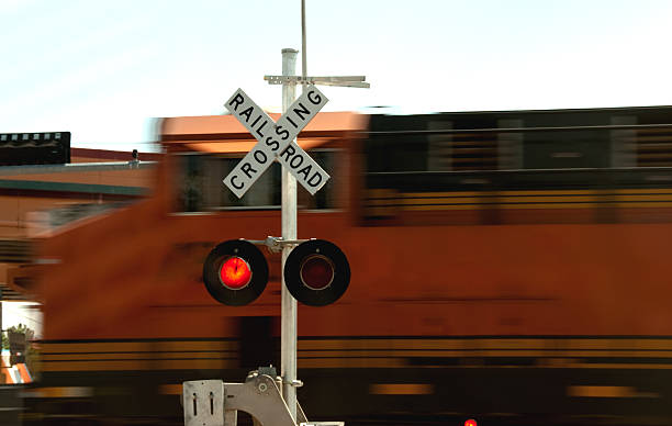 istock Railroad Crossing and Moving Train With Motion Blur 153501987