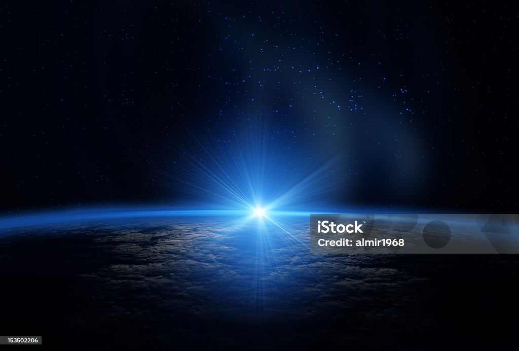 Sun emerging over the curvature of the earth from space  Planet earth in the space Globe - Navigational Equipment Stock Photo