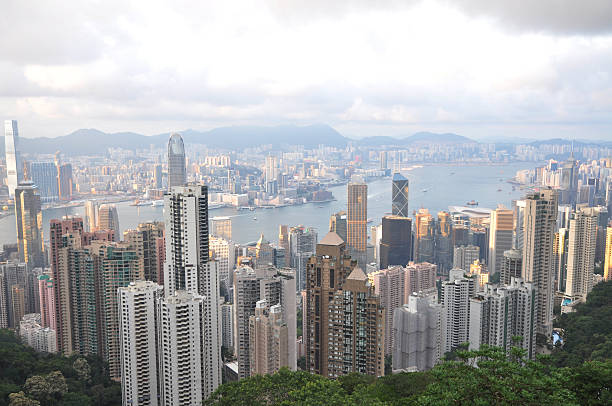 The aerial view of Hongkong cityscape stock photo