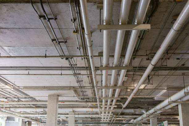 Water pipe system. Construction work. Install water pipes in the building. Plumbing system inside the building sewer maintenance