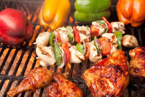 Grilling Kabobs, chicken and peppers
