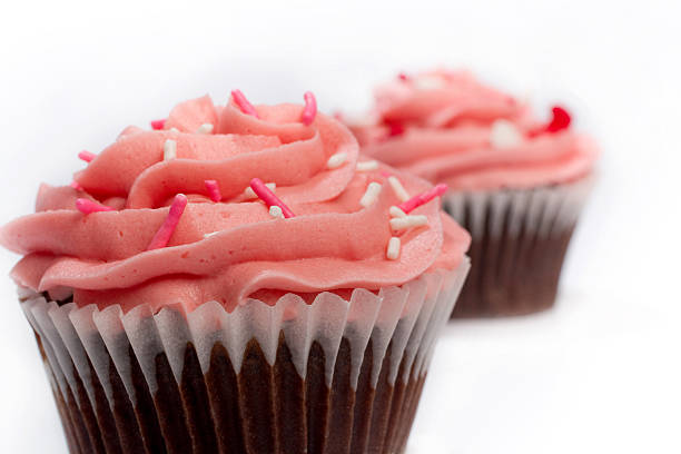 초콜릿 핑크 frosting 컵케이크 스톡 사진