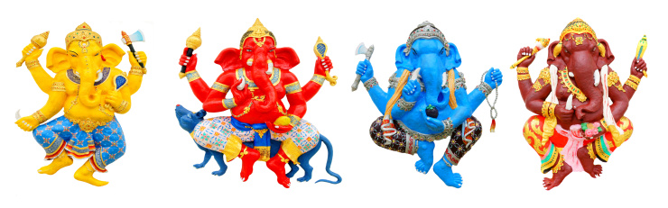 Four postures of Ganesha, isolated on white background