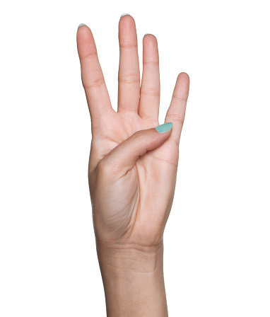 Pointing index finger on isolated blue green color background