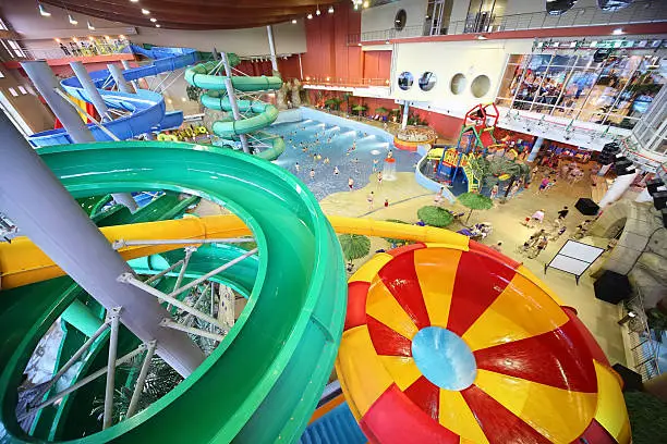 Photo of Large varicoloured chutes as spiral and pool in 