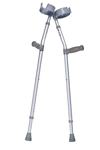 Photo of a pair of crutches isolated on white with detailed clipping path.