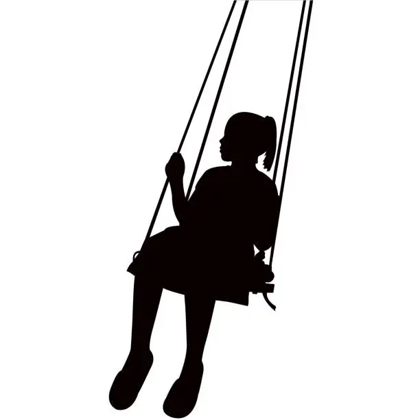 Vector illustration of a child swinging body silhouette vector
