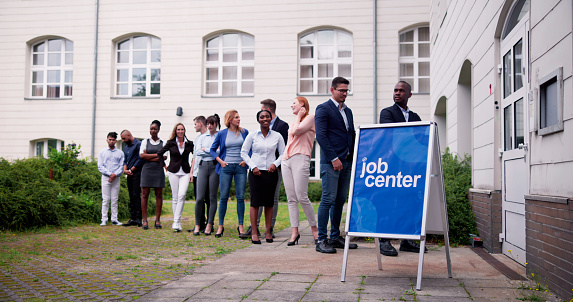 Job Centre Line. Unemployed Job Seeker Group