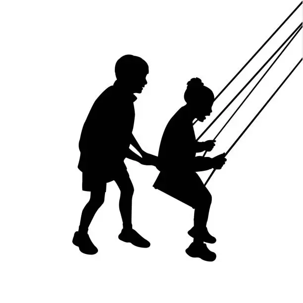 Vector illustration of children swinging body silhouette vector