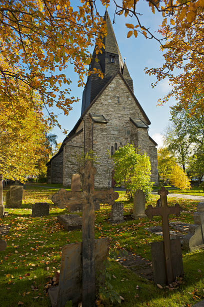 istock Medieval stone church and graveyard at Voss 153515081