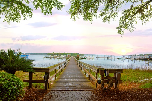 Wooden Pier to fishing boats- Hilton Head, South Carolina