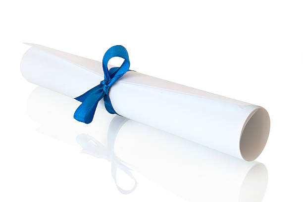 istock roll white paper with blue ribbon 153515344