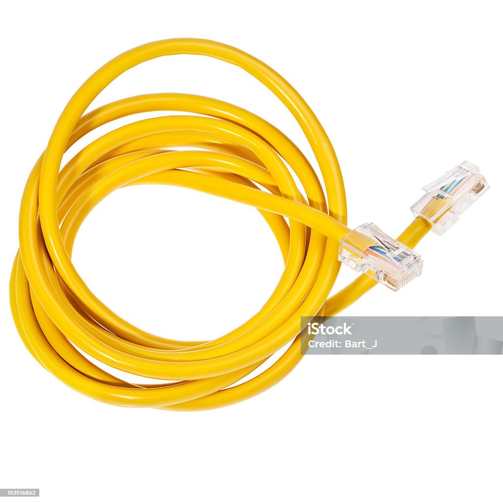 Żółty patch cord z RJ45 zaślepek. - Zbiór zdjęć royalty-free (Bez ludzi)