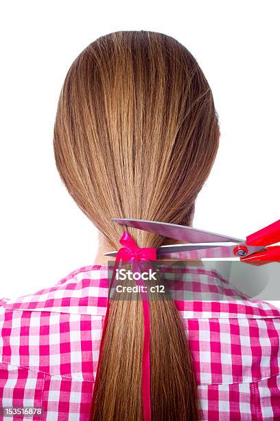 Foto de Mulher Com Cabelo Longo e mais fotos de stock de Cortar - Atividade - Cortar - Atividade, Cortar cabelo, Isolado