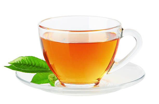 taza de té verde con hojas y - tea cup cup china saucer fotografías e imágenes de stock