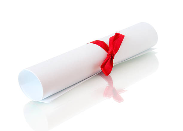 istock roll white paper with red ribbon 153517870
