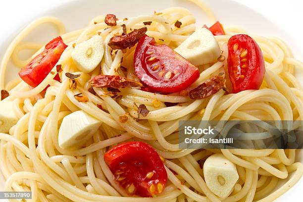 Pasta Garlic Olive Oil And Red Chili Pepper Stock Photo - Download Image Now - Chili Pepper, Close-up, Cooking