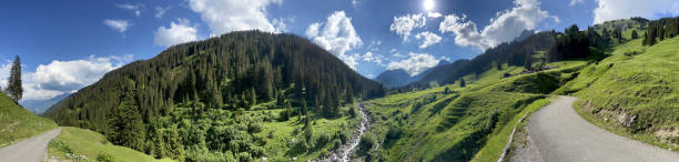 Panoramic view of the idyllic Rellstal valley (Montafon, Vorarlberg, Austria). In the background the famous Zimba peak, embedded in the Rätikon mountains, one of the most impressive regions of Austria and the European Alps. silbertal stock pictures, royalty-free photos & images