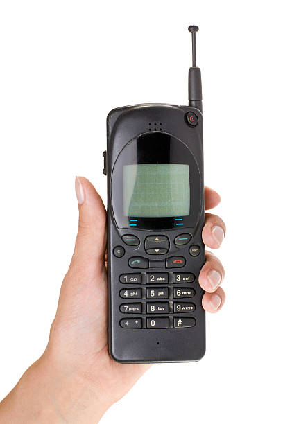 istock Hahd take old mobile phone isolated on white 153520329
