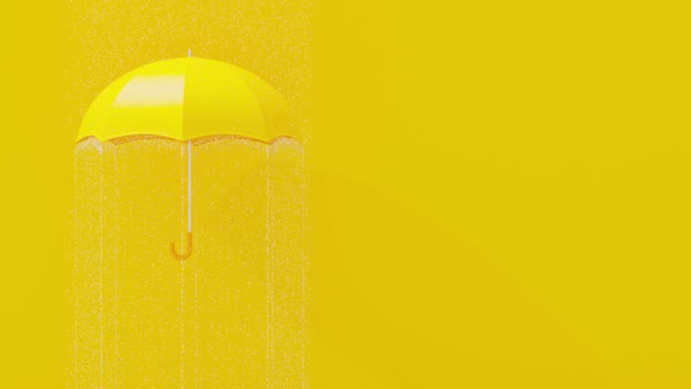 Yellow umbrella was opened while it was pouring rain. Designed with minimal concept. Animation.