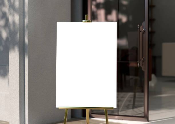 istock white Board, welcome sign, Seating chart Mockup , outdoors. Greeting template with clipping path. 1535253261