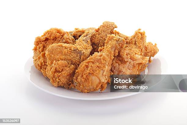 Fried Chicken On White Plate Stock Photo - Download Image Now - Fried Chicken, Animal Body Part, Animal Leg