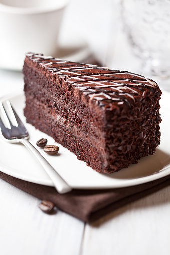 piece of dark chocolate cake