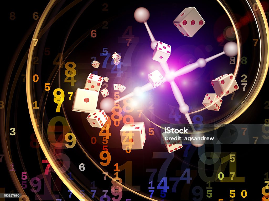 Game of Chance Interplay of dice, roulette wheel elements and abstract graphics on the subject of chance, luck, casino, games and risk Bright Stock Photo