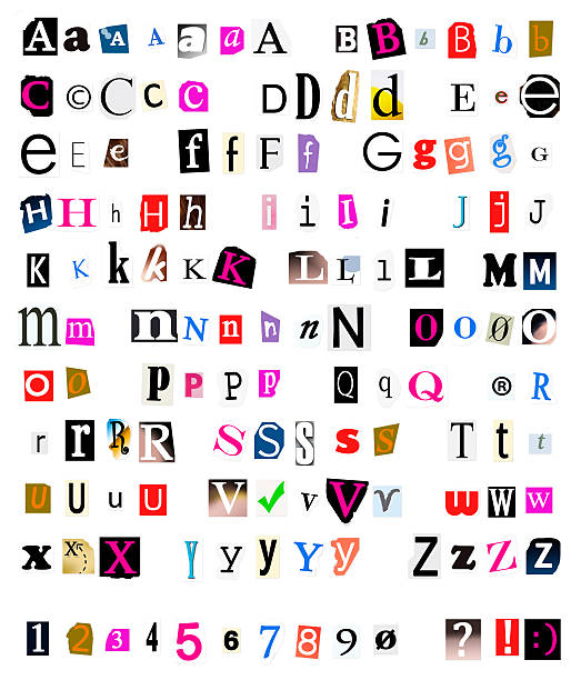 corte e rasgado o tipo de letra - letter text bribing alphabet imagens e fotografias de stock