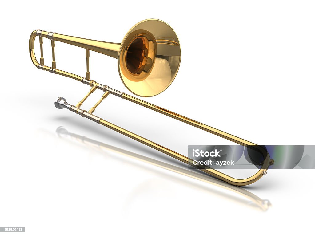 Trombone 3D rendered trombone. Trombone Stock Photo