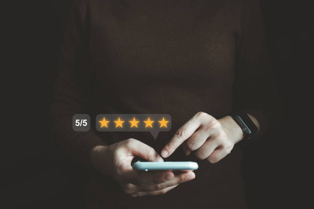 istock Satisfied customer experience concept, happy business customer using smartphone, the best review, High quality service, Most rated, the highest score, 5 stars, Social media very good. 1535299027