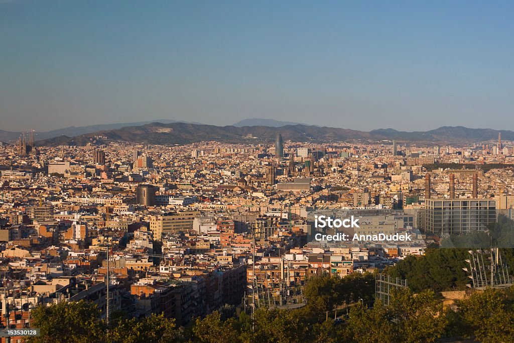 Panoramic view of Barcelona from Parc de Montjuic. Aerial View Stock Photo