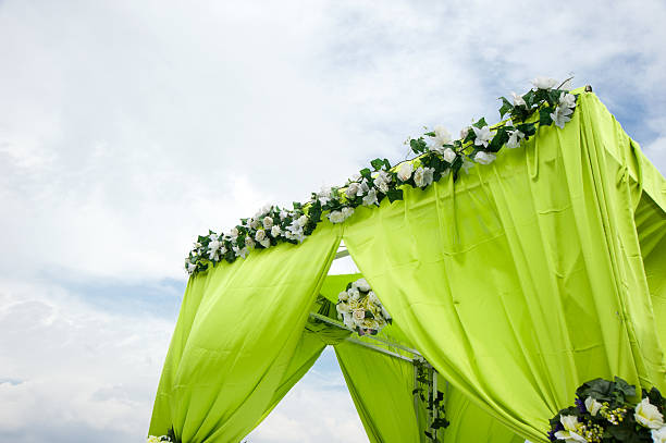 Decorations of outdoor wedding venue stock photo