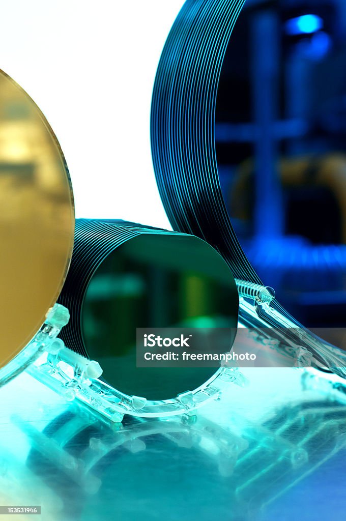 Silicon Wafers Varying diameters of processed silicon wafers Computer Wafer Stock Photo