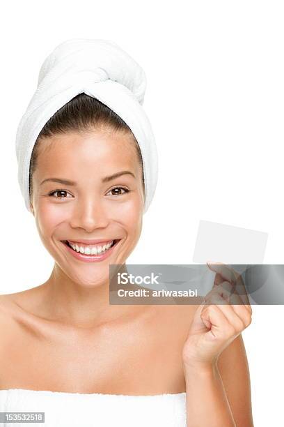 Spa Beauty Woman Showing Business Card Stock Photo - Download Image Now - 20-29 Years, Adult, Adults Only