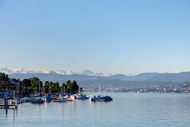 Boats on Lake Zurich stock photo