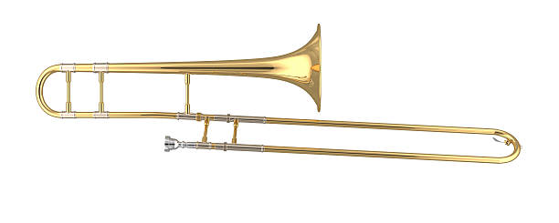 A golden trombone on a white background  stock photo