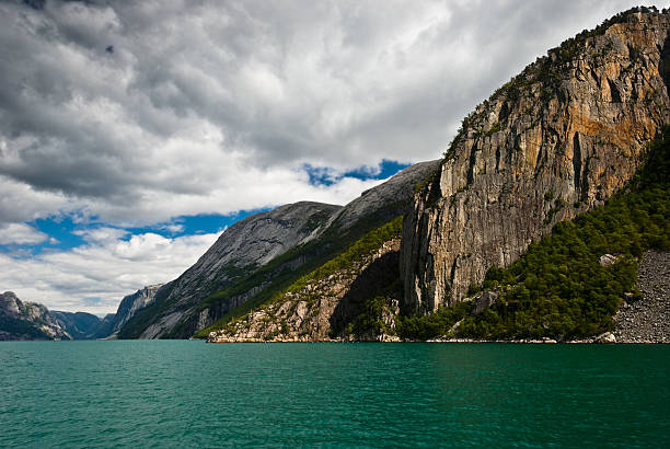 Norwegian fjord and mountains. Lysefjord, Norway, popular touristic destination. stock photo