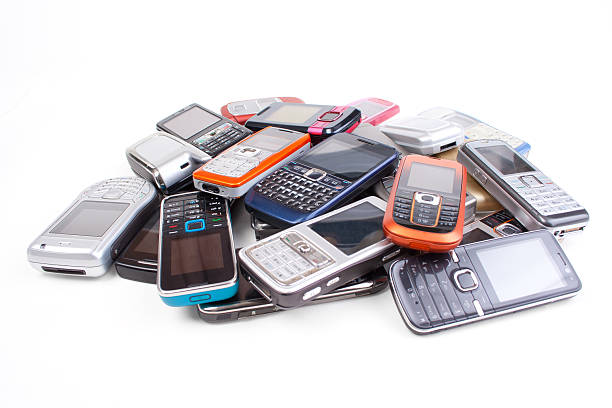 istock Old cell phones on a white background  153534472