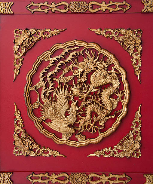 Chinese dragon and phoenix beautiful totem