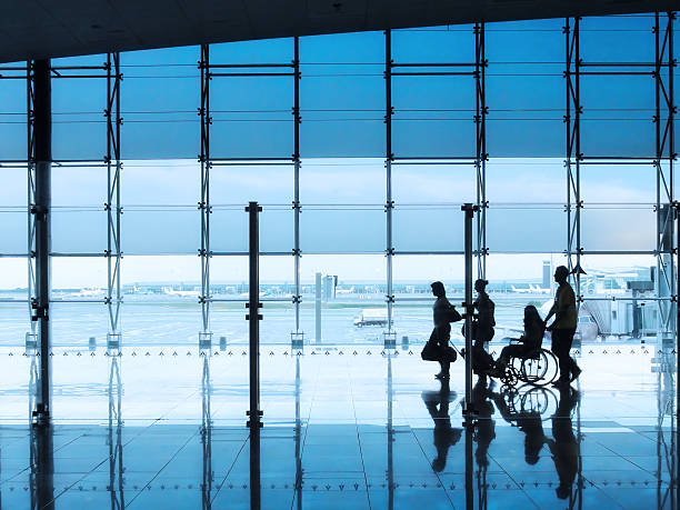 Passengers in the interior of airport stock photo