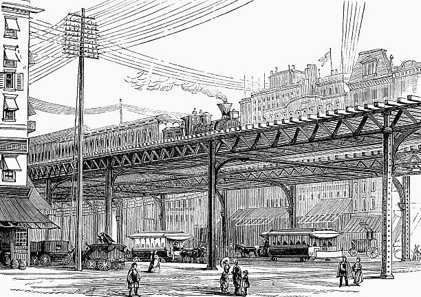 illustrazioni stock, clip art, cartoni animati e icone di tendenza di ferrovia sopraelevata di new york - ferrovia sopraelevata